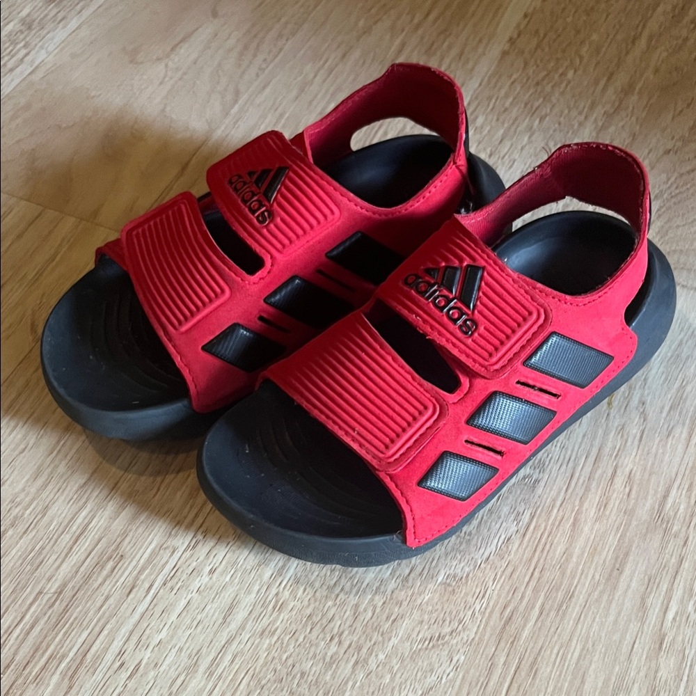 Adidas Kids Red and Black Open-Toe Sandals